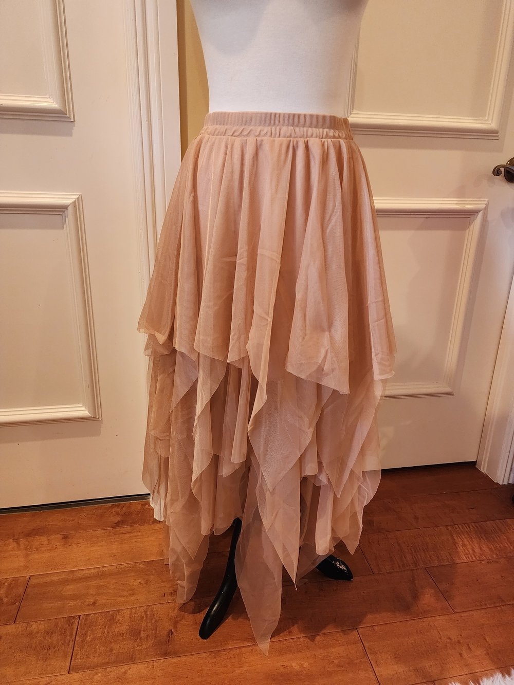 High-Low Layered Tulle Skirt in Beige - Women